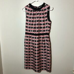 Milly of New York silk geometric print sleeveless sheath dress pink black size 6